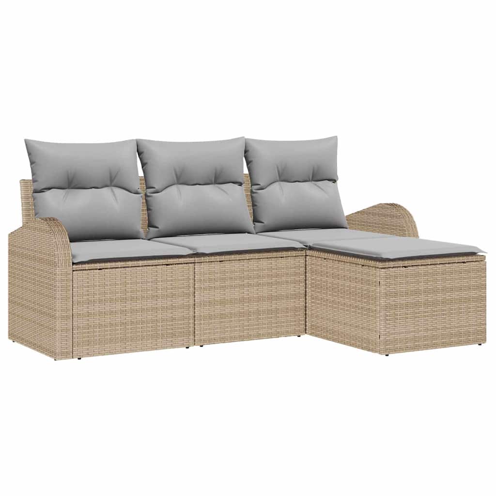Sofa Sæt med pude 4 pcs Beige og lys grå polyrattan