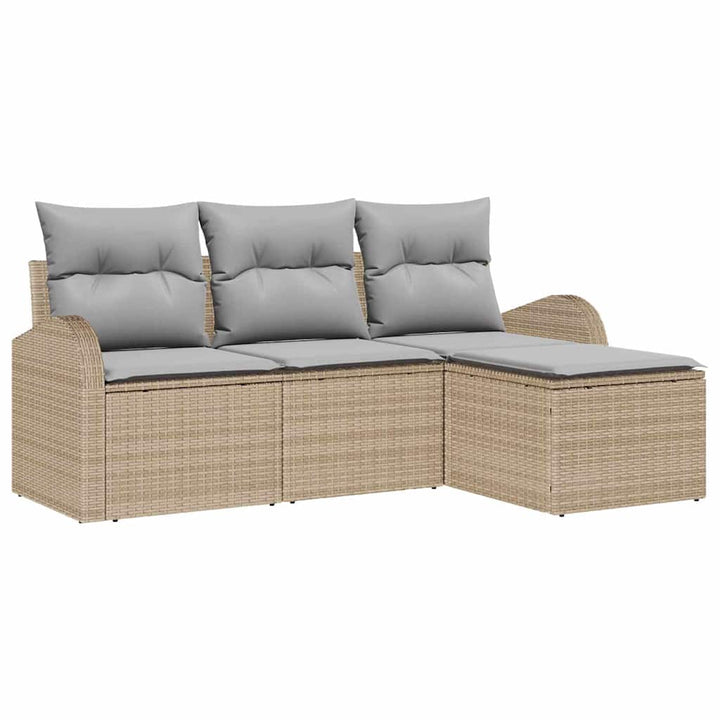 Sofa Sæt med pude 4 pcs Beige og lys grå polyrattan