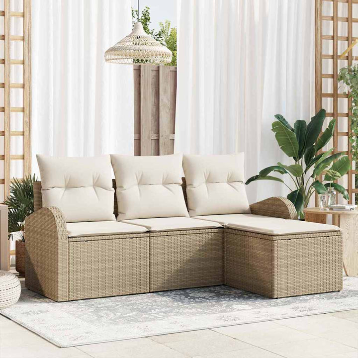 Sofa Sæt 4 stk. Beige og hvid polyrattan