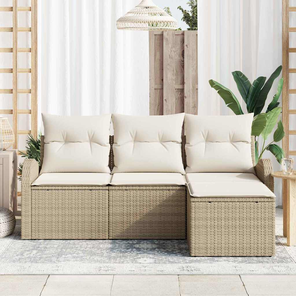 Sofa Sæt 4 stk. Beige og hvid polyrattan