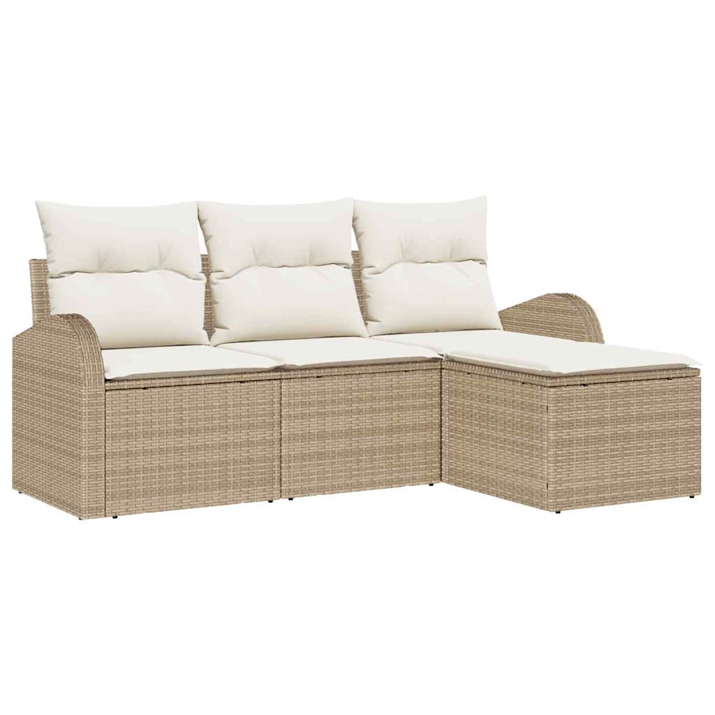 Sofa Sæt 4 stk. Beige og hvid polyrattan
