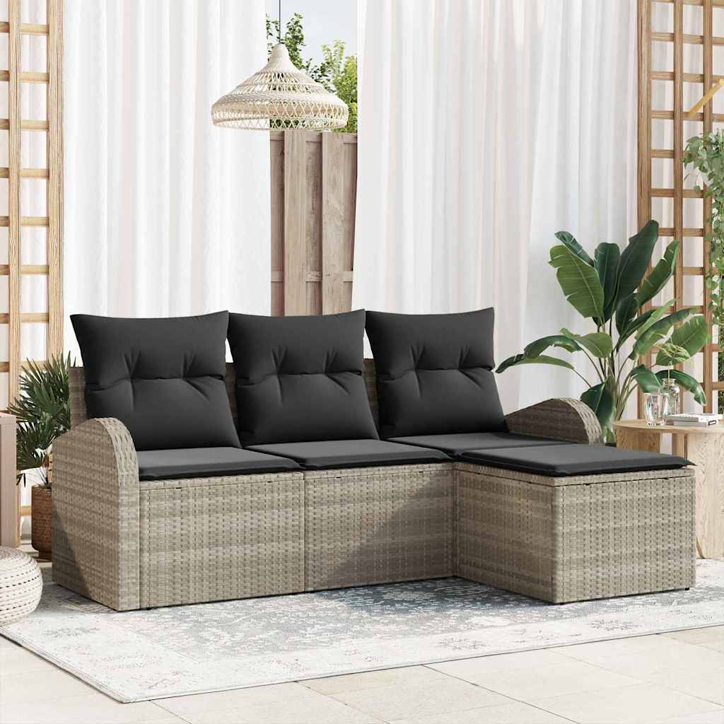Sofa Sæt 4 stk. Lysegrå polyrattan