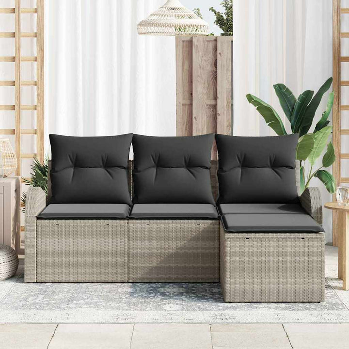 Sofa Sæt med pude med opbevaring 4 pcs Lysegrå polyrattan
