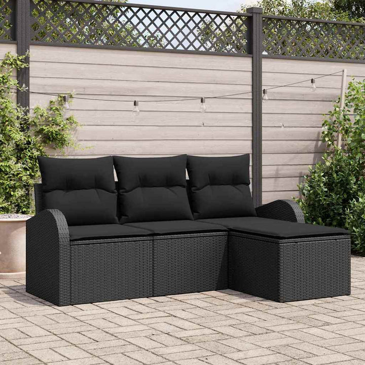 Sofa Sæt med pude med opbevaring 4 pcs Sort polyrattan