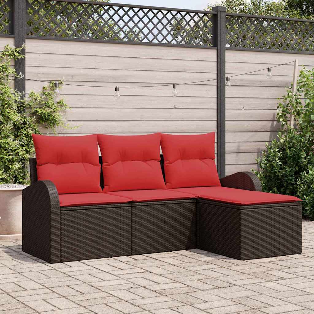 Sofa Sæt med pude med opbevaring 4 pcs Brun og Rød polyrattan