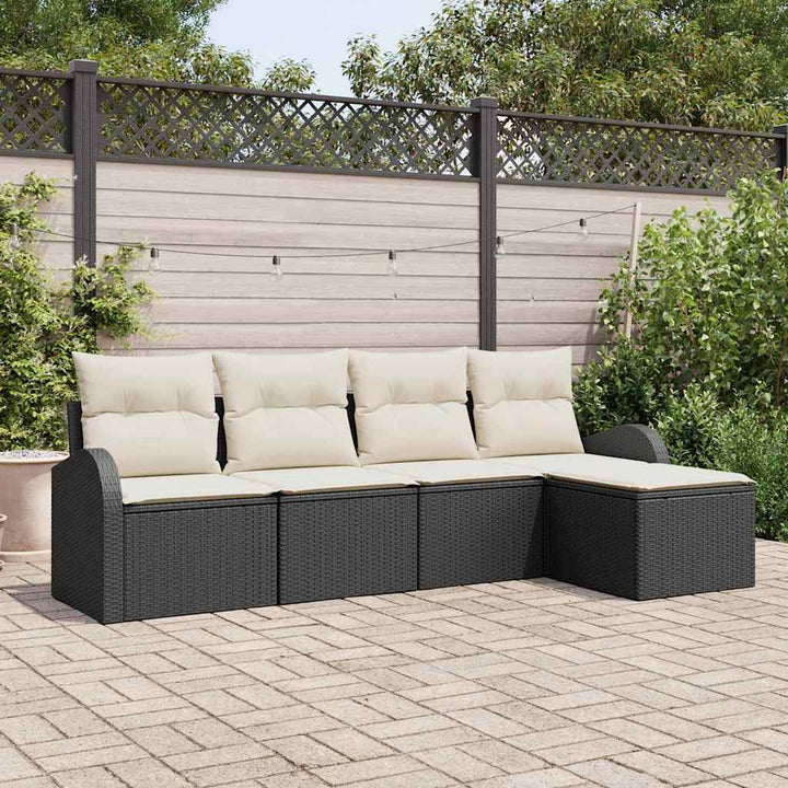 Sofa Sæt med pude med opbevaring 5 pcs Sort og Hvid polyrattan