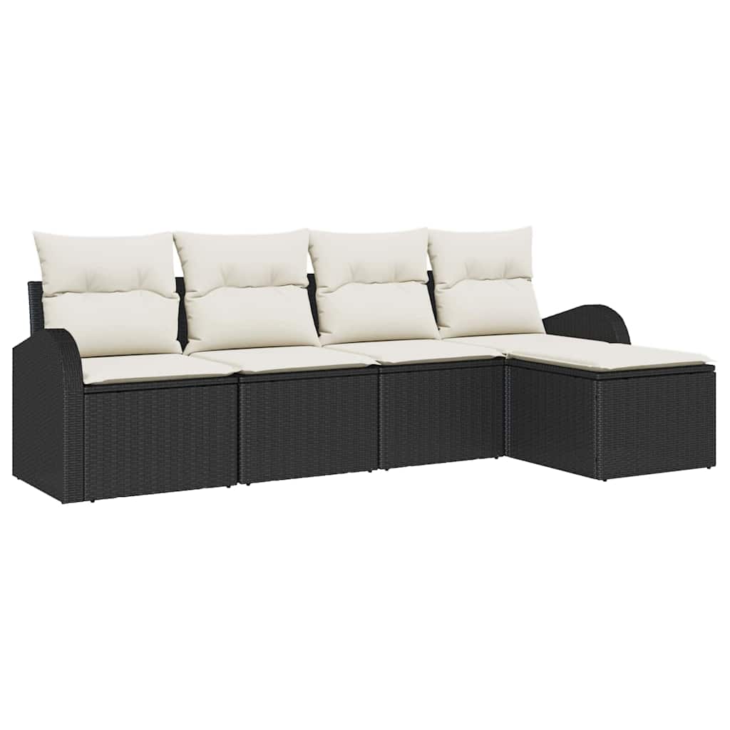 Sofa Sæt med pude med opbevaring 5 pcs Sort og Hvid polyrattan