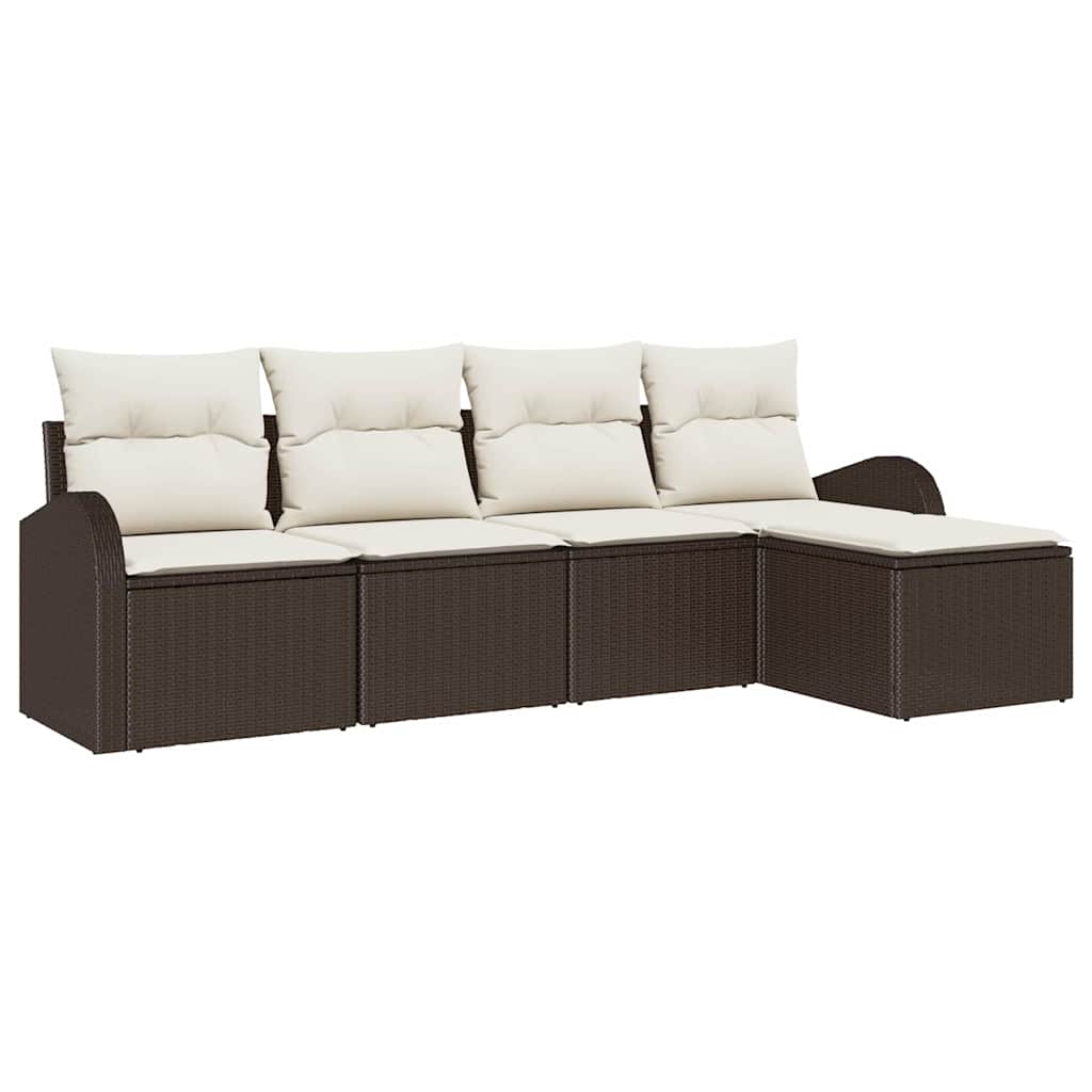 Sofa Sæt med pude med opbevaring 5 pcs Brun og hvid polyrattan