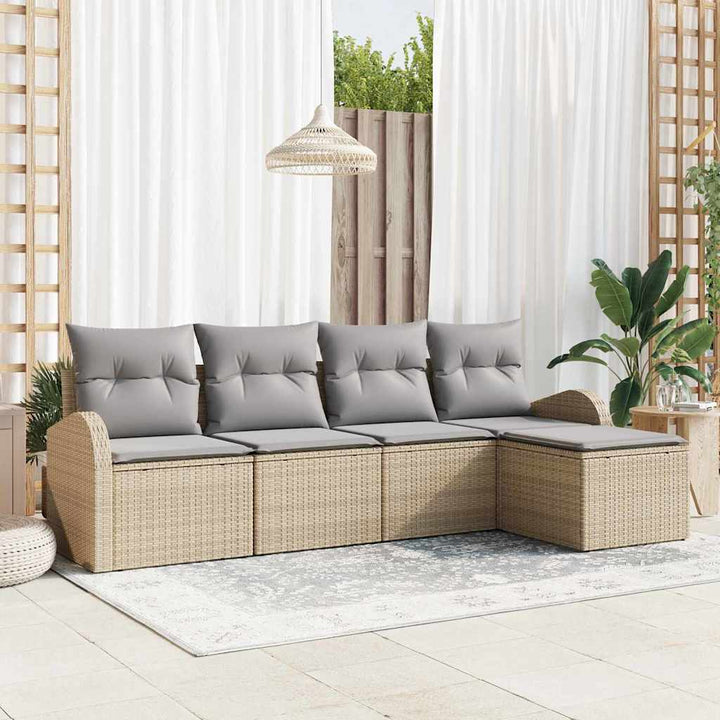 Sofa Sæt med pude 5 pcs Beige og lys grå polyrattan