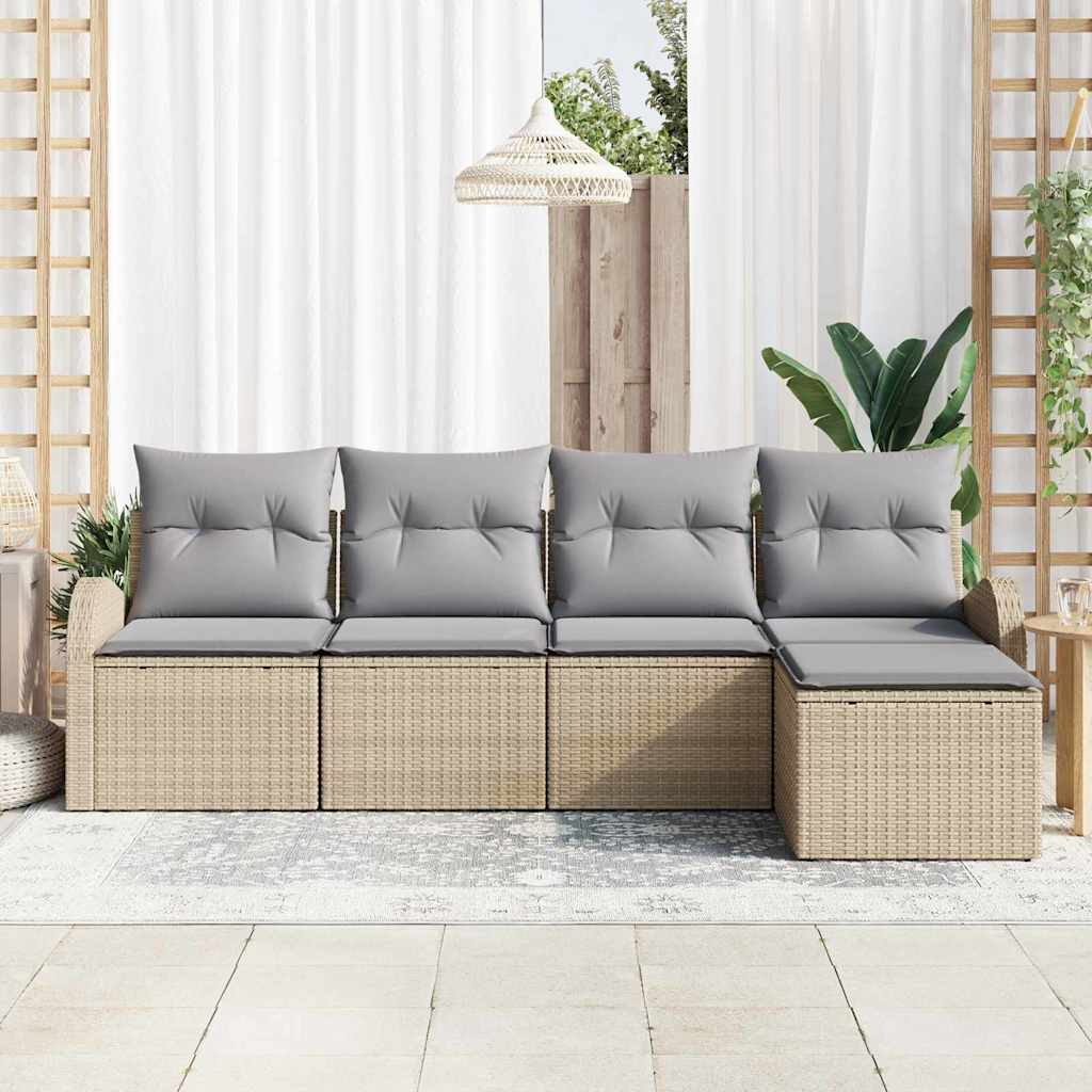 Sofa Sæt med pude 5 pcs Beige og lys grå polyrattan