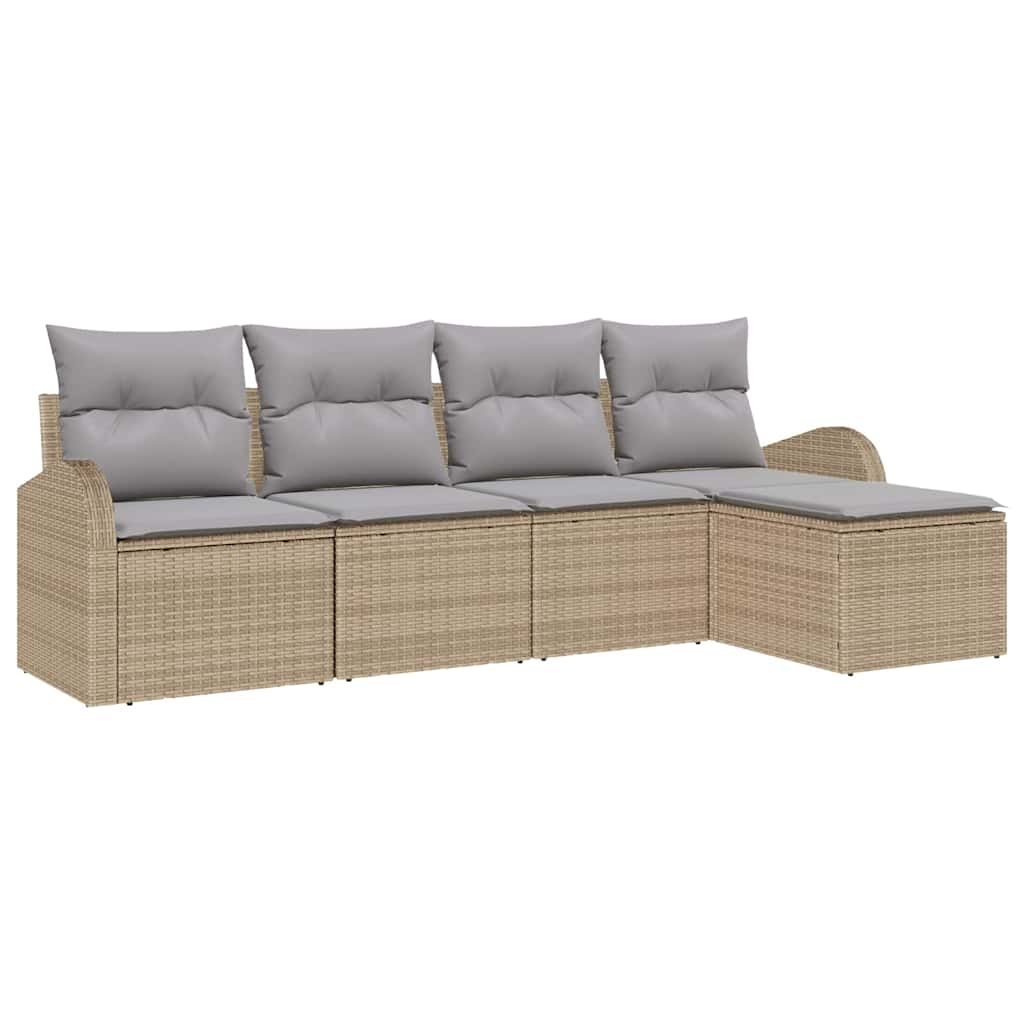 Sofa Sæt med pude 5 pcs Beige og lys grå polyrattan