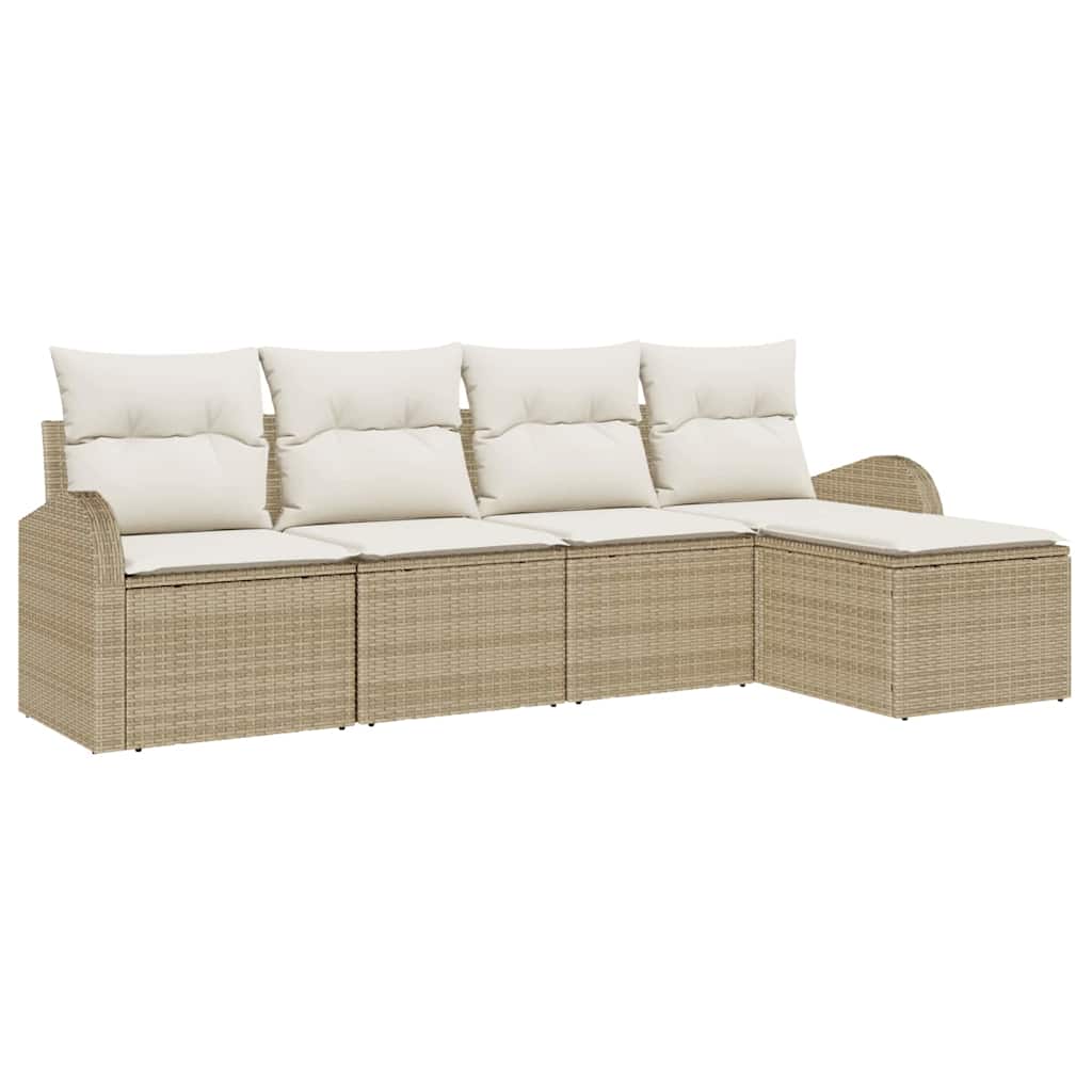 Sofa Sæt 5 stk. Beige og hvid polyrattan
