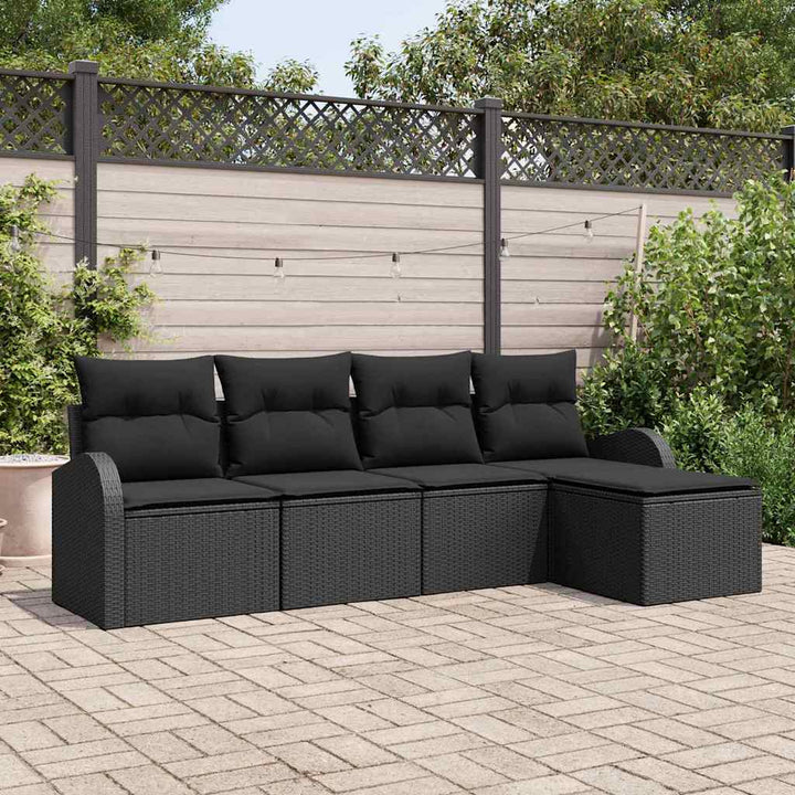 Sofa Sæt med pude med opbevaring 5 pcs Sort polyrattan