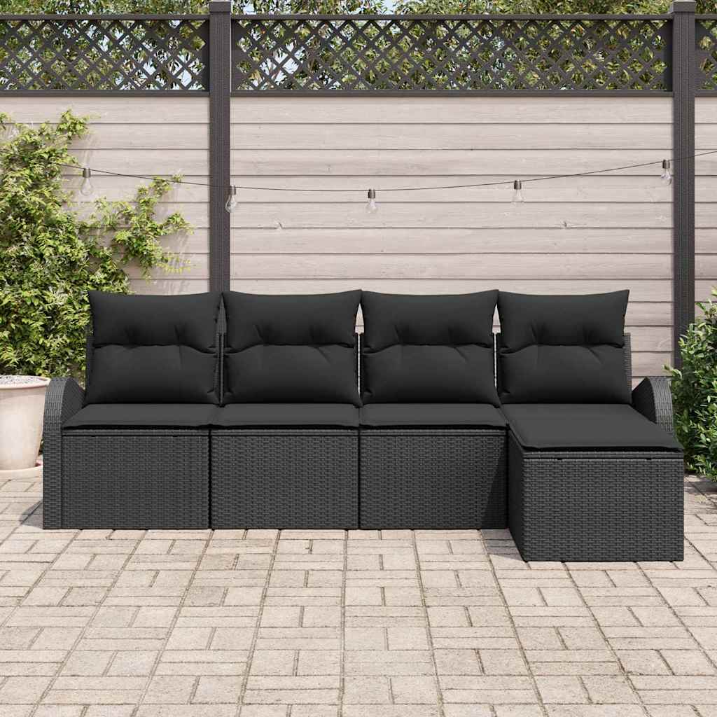 Sofa Sæt med pude med opbevaring 5 pcs Sort polyrattan