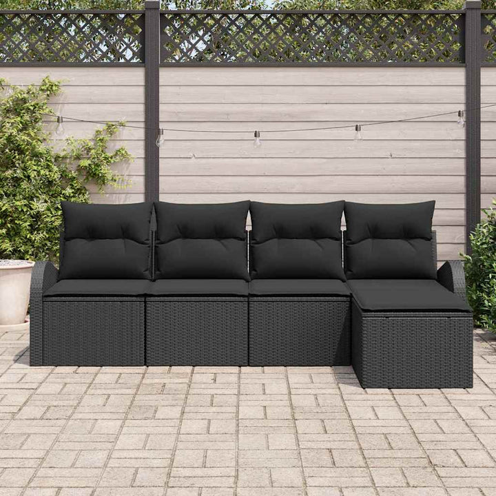 Sofa Sæt med pude med opbevaring 5 pcs Sort polyrattan