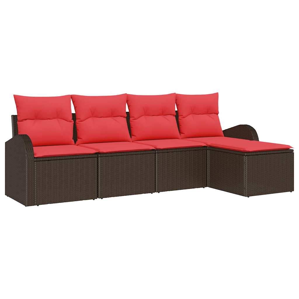 Sofa Sæt med pude med opbevaring 5 pcs Brun og Rød polyrattan
