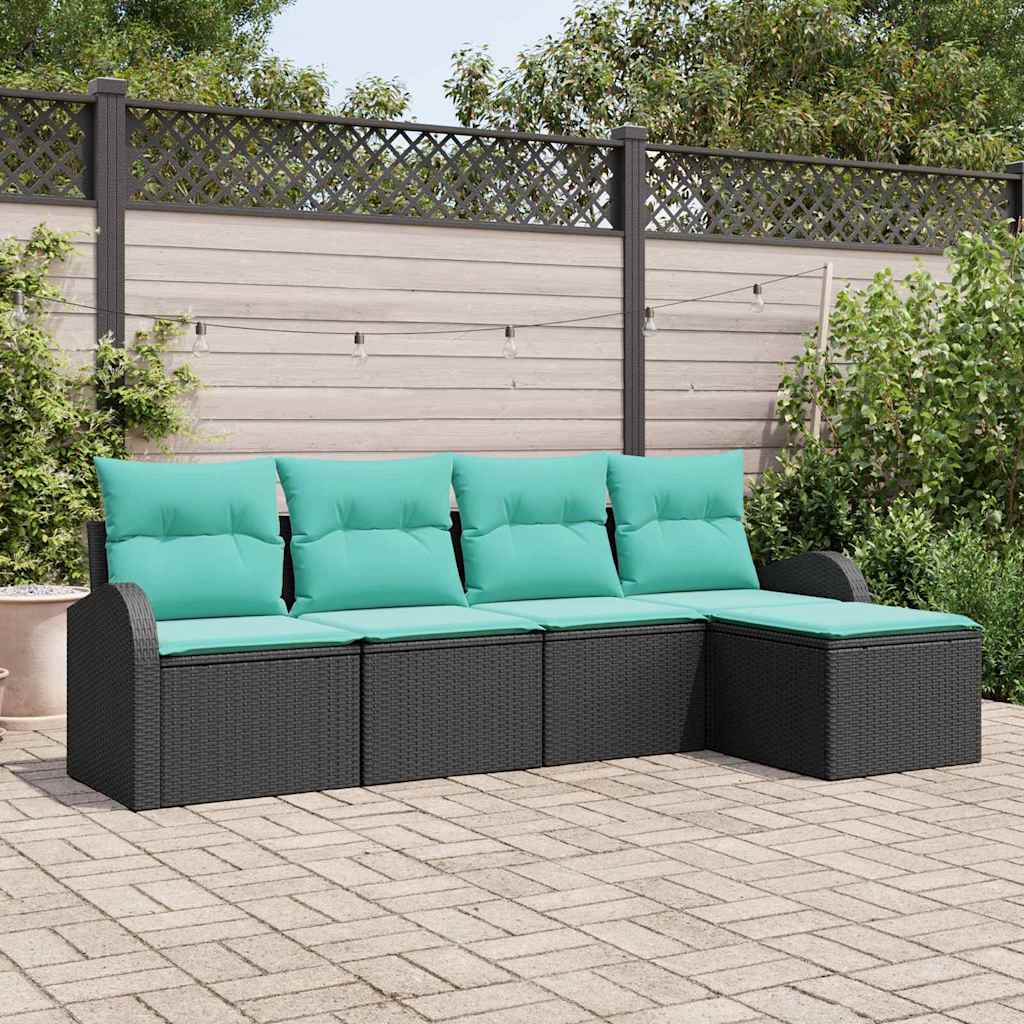 Sofa Sæt med pude 5 pcs Sort og turkis polyrattan