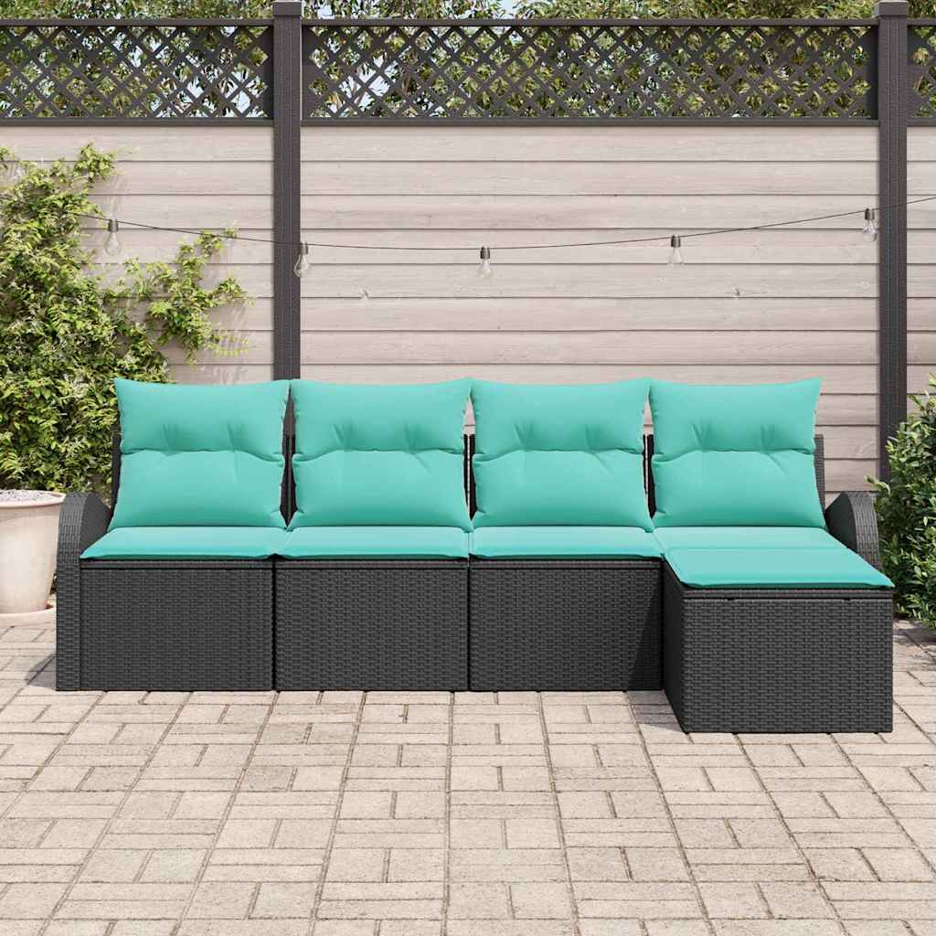 Sofa Sæt med pude 5 pcs Sort og turkis polyrattan
