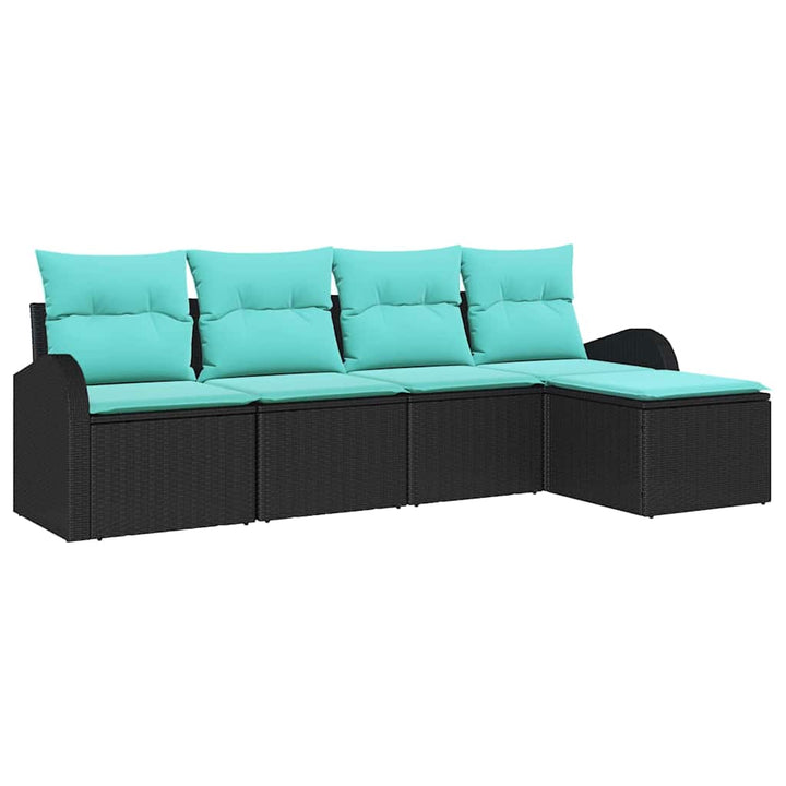 Sofa Sæt med pude 5 pcs Sort og turkis polyrattan