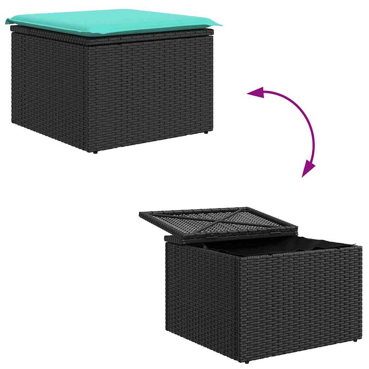Sofa Sæt med pude 5 pcs Sort og turkis polyrattan