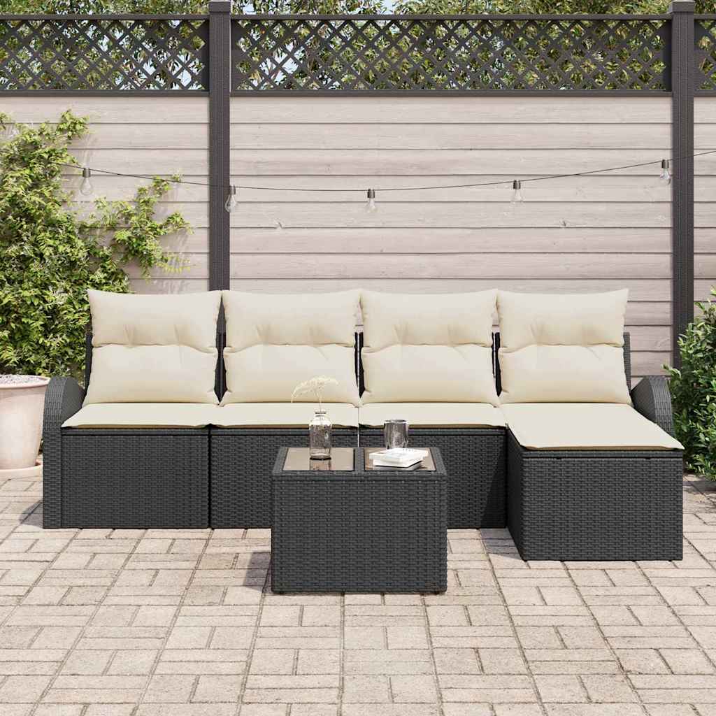 Sofa Sæt med pude med opbevaring 6 pcs Sort og Hvid polyrattan