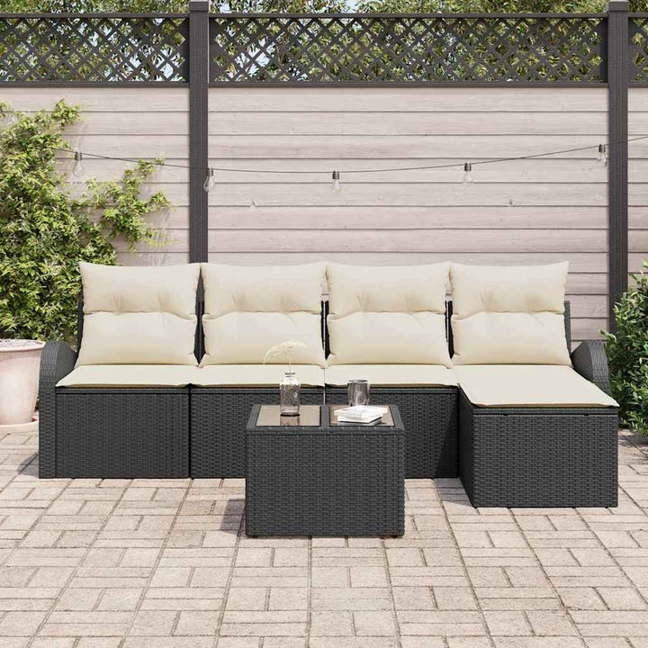 Sofa Sæt med pude med opbevaring 6 pcs Sort og Hvid polyrattan