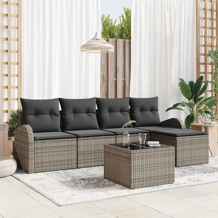 Sofa Sæt med pude med opbevaring 6 pcs Grå polyrattan
