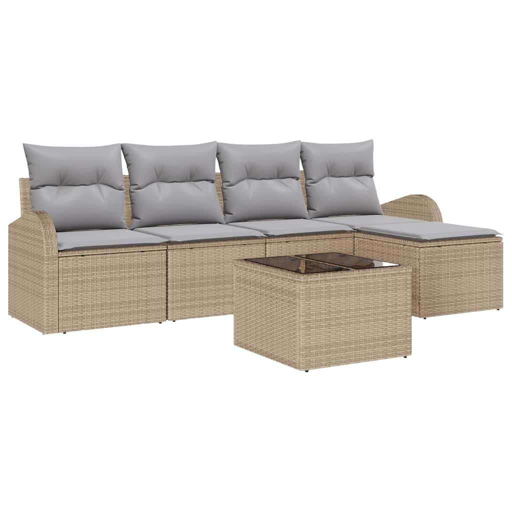 Sofa Sæt med pude 6 pcs Beige og lys grå polyrattan