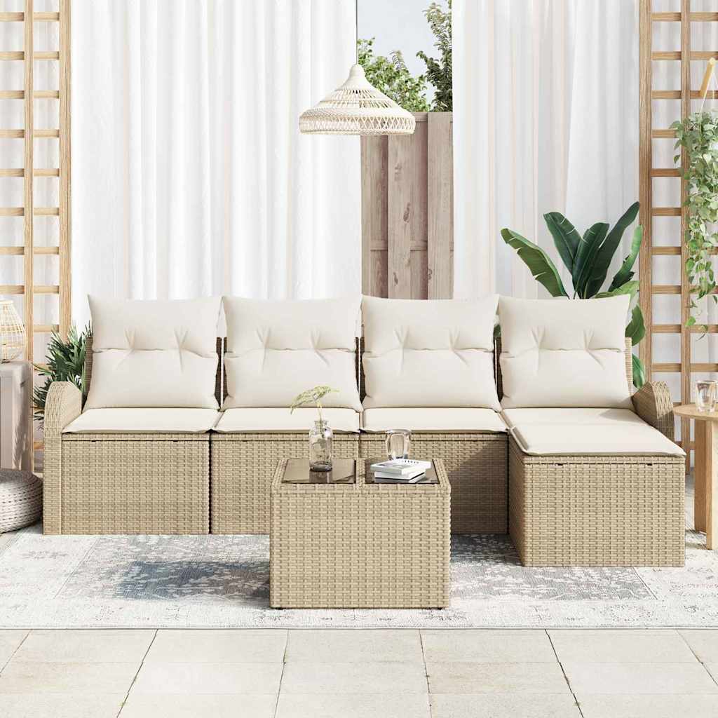 Sofa Sæt 6 stk. Beige og hvid polyrattan