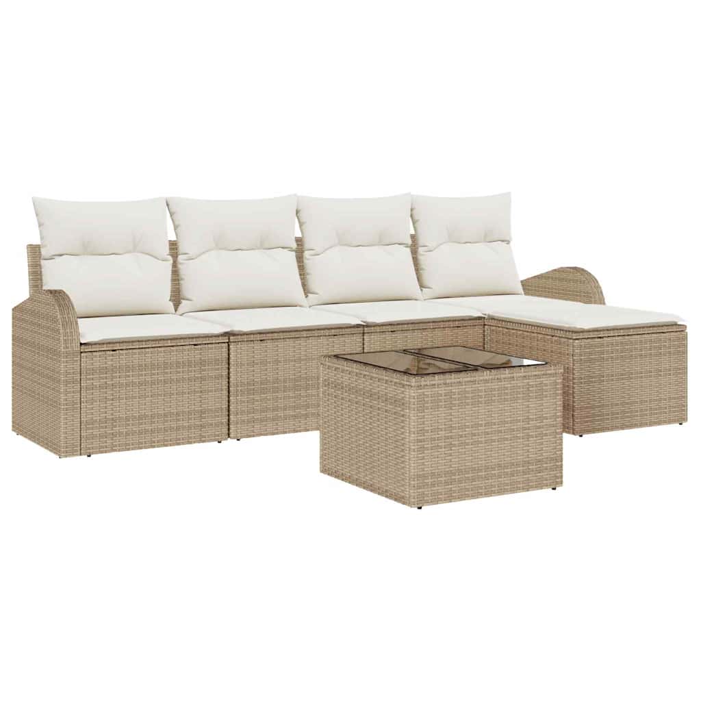 Sofa Sæt 6 stk. Beige og hvid polyrattan
