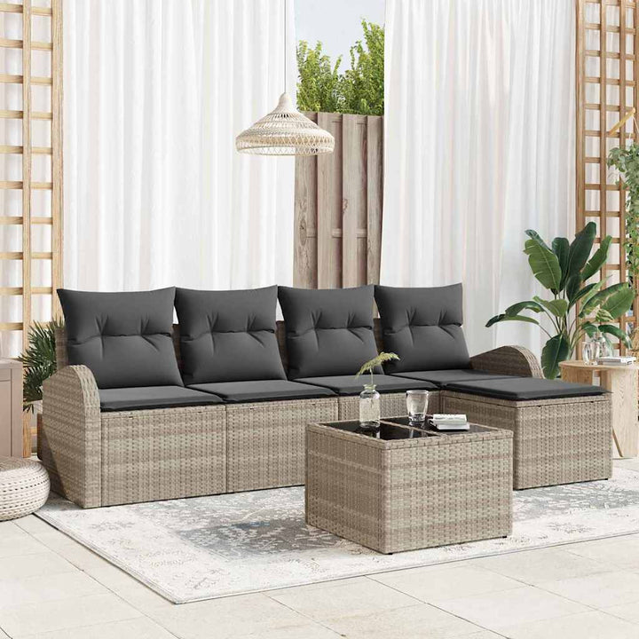 Sofa Sæt 6 stk. Lysegrå polyrattan