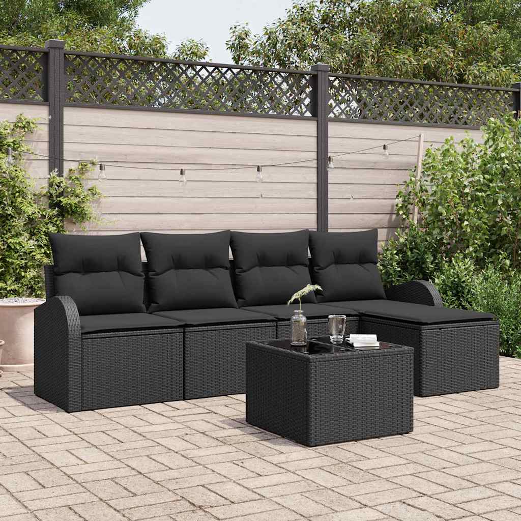 Sofa Sæt 6 stk. Sort polyrattan