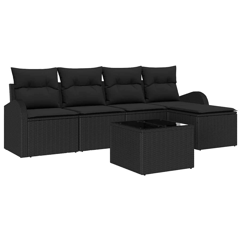 Sofa Sæt med pude med opbevaring 6 pcs Sort polyrattan