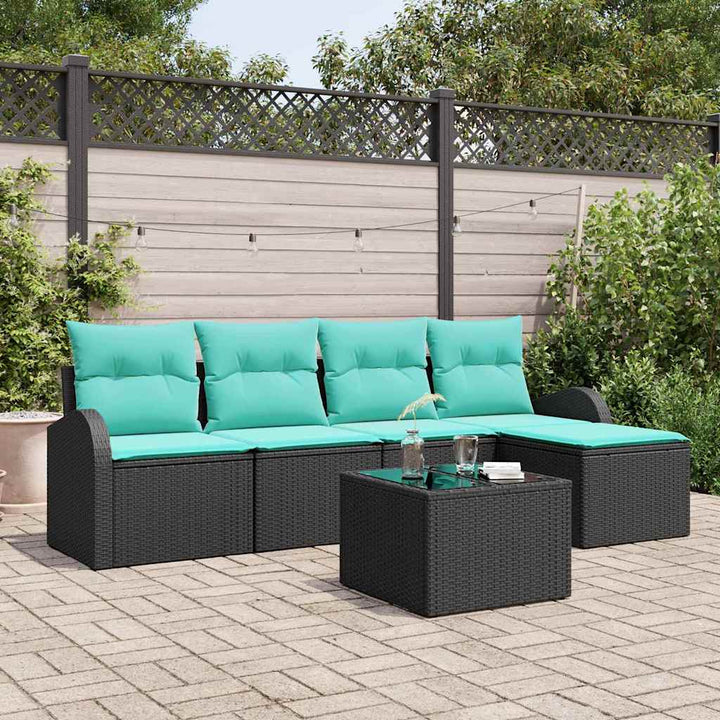 Sofa Sæt med pude 6 pcs Sort og turkis polyrattan