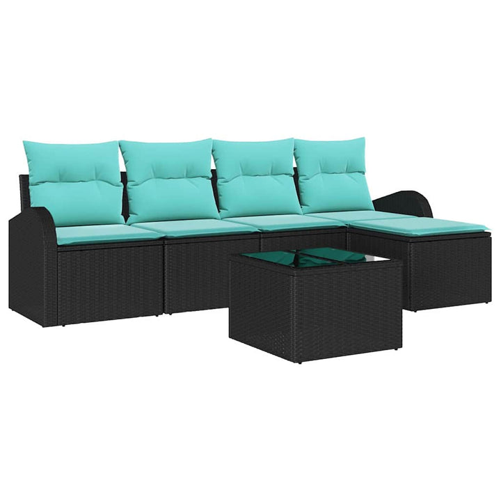 Sofa Sæt med pude 6 pcs Sort og turkis polyrattan