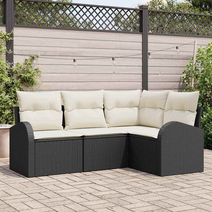 Havesofa Sæt med pude 4 pcs Sort og Hvid polyrattan