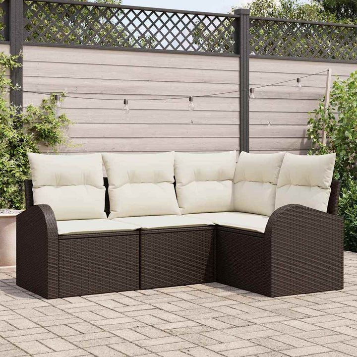 Havesofa Sæt med pude 4 pcs Brun og hvid polyrattan