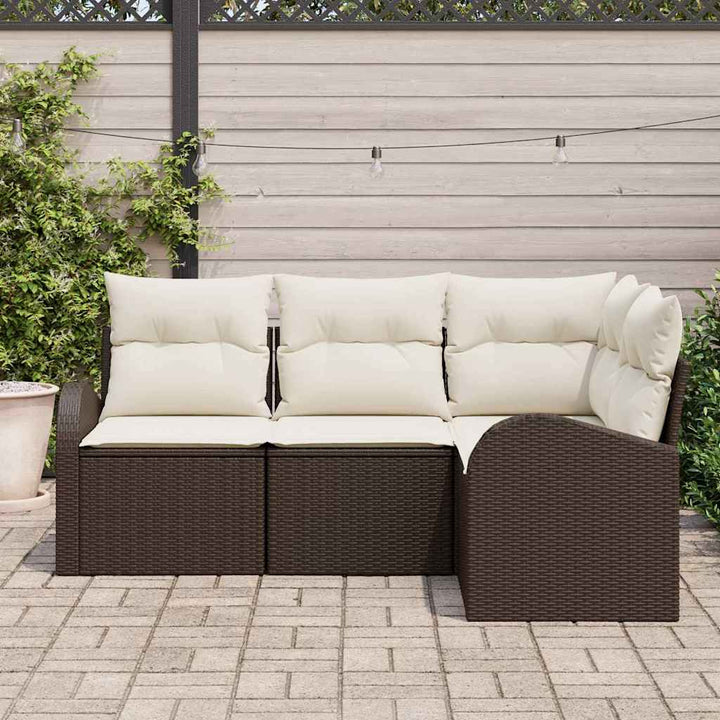 Havesofa Sæt med pude 4 pcs Brun og hvid polyrattan