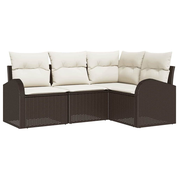 Havesofa Sæt med pude 4 pcs Brun og hvid polyrattan