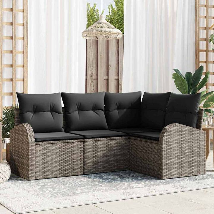 Havesofa Sæt med pude med opbevaring 4 pcs Grå polyrattan