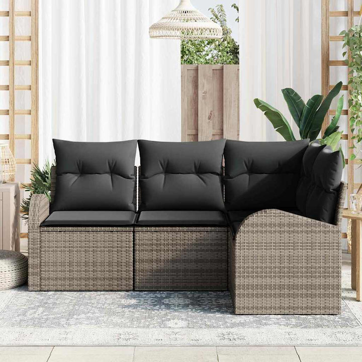 Havesofa Sæt med pude med opbevaring 4 pcs Grå polyrattan