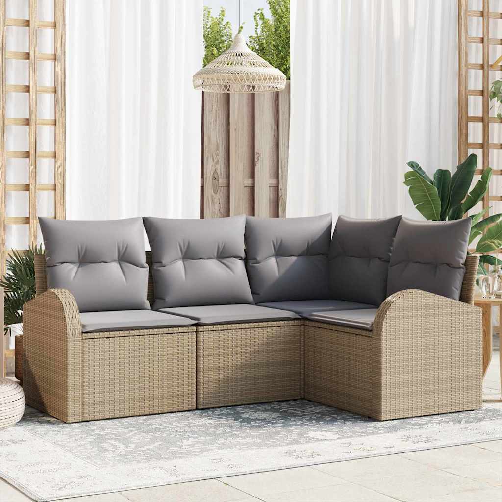 Havesofa Sæt med pude 4 pcs Beige og lys grå polyrattan
