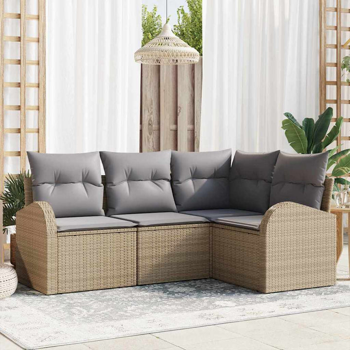 Havesofa Sæt med pude 4 pcs Beige og lys grå polyrattan