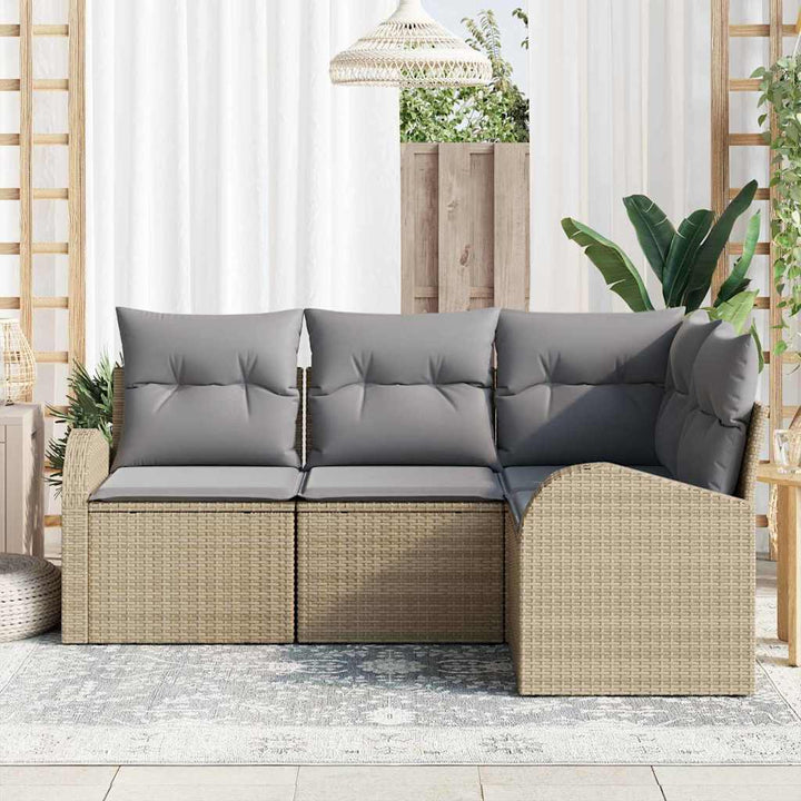 Havesofa Sæt med pude 4 pcs Beige og lys grå polyrattan