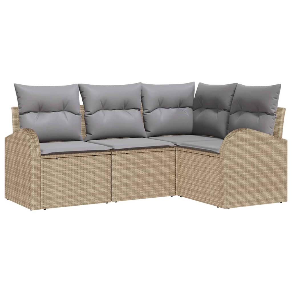 Havesofa Sæt med pude 4 pcs Beige og lys grå polyrattan