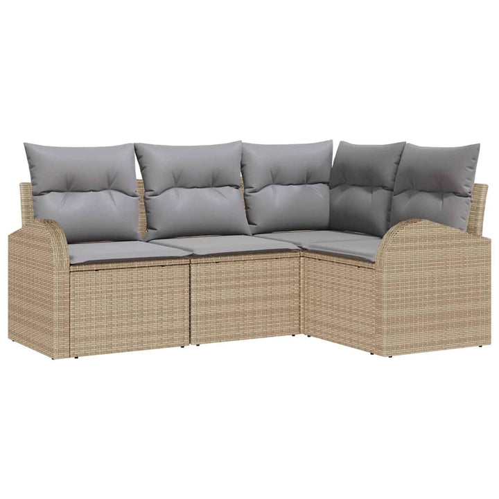 Havesofa Sæt med pude 4 pcs Beige og lys grå polyrattan