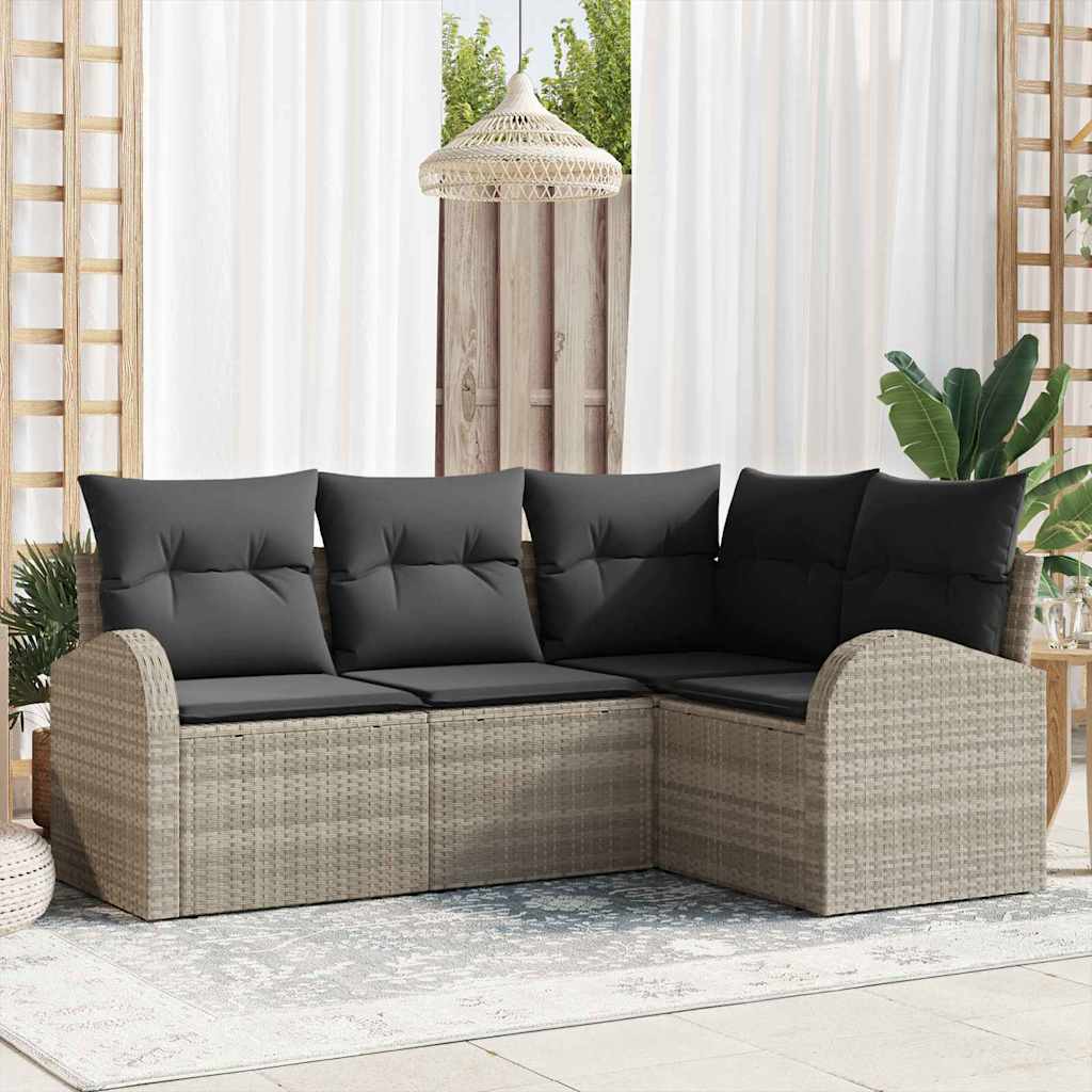 Havesofa Sæt 4 stk. Lysegrå polyrattan