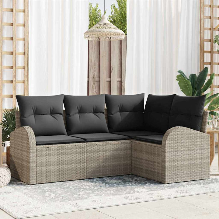 Havesofa Sæt med pude med opbevaring 4 pcs Lysegrå polyrattan