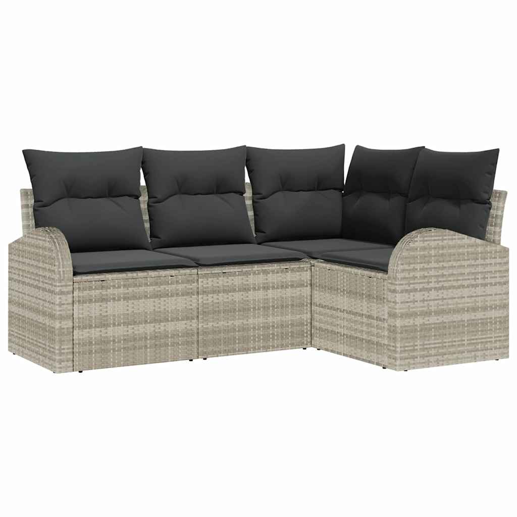Havesofa Sæt med pude med opbevaring 4 pcs Lysegrå polyrattan