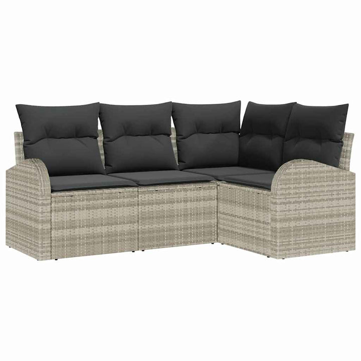 Havesofa Sæt med pude med opbevaring 4 pcs Lysegrå polyrattan